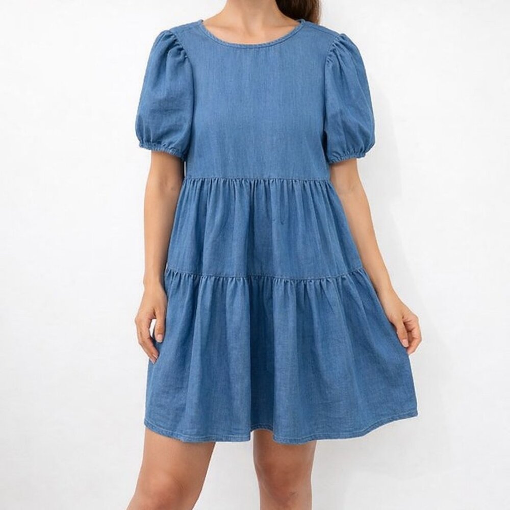 Coastal Cowgirl Flowy Short Sleeve Chambray Cute Summer Casual Dress [size M]